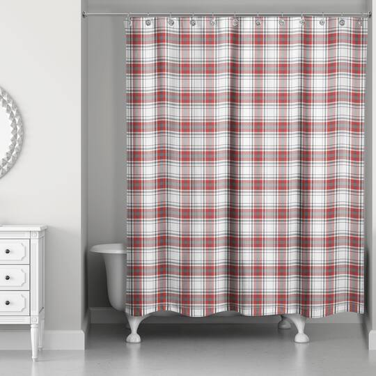 Red Gray Plaid Shower Curtain Michals, Gray Gingham Shower Curtain